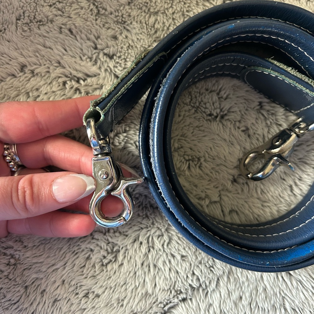 Suede Navy Blue Handbag with Boot stitch detailing - Picture 8 of 12
